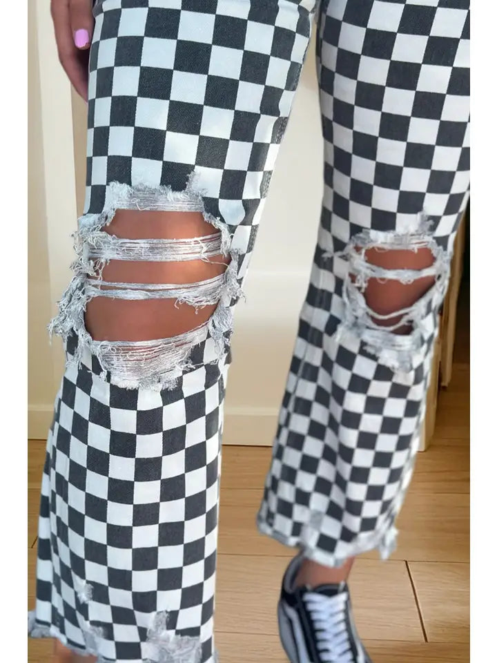 Checkered Ripped Jeans