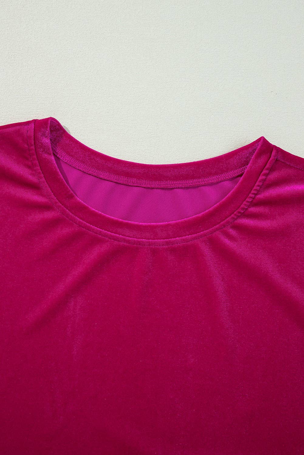 Solid Velvet Ruffle Top And Pants Set: Rose Red
