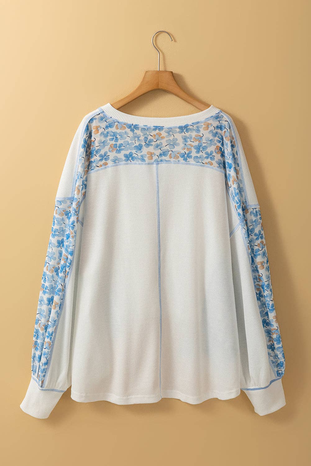 Floral Patchwork Batwing Sleeve V-Neck Blouse: White