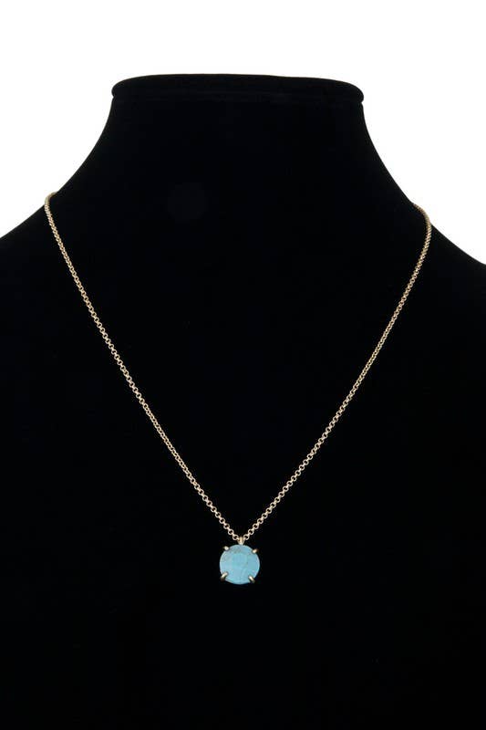 Natural Stone Charm Necklace - Circle Charm: Bw-Dalmatian / OS