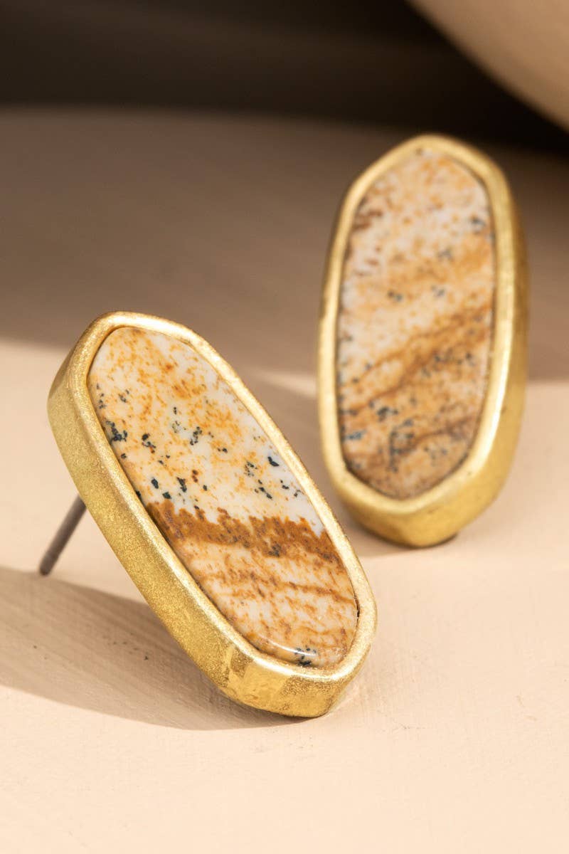 Natural Stone with Worn Metal Earrings