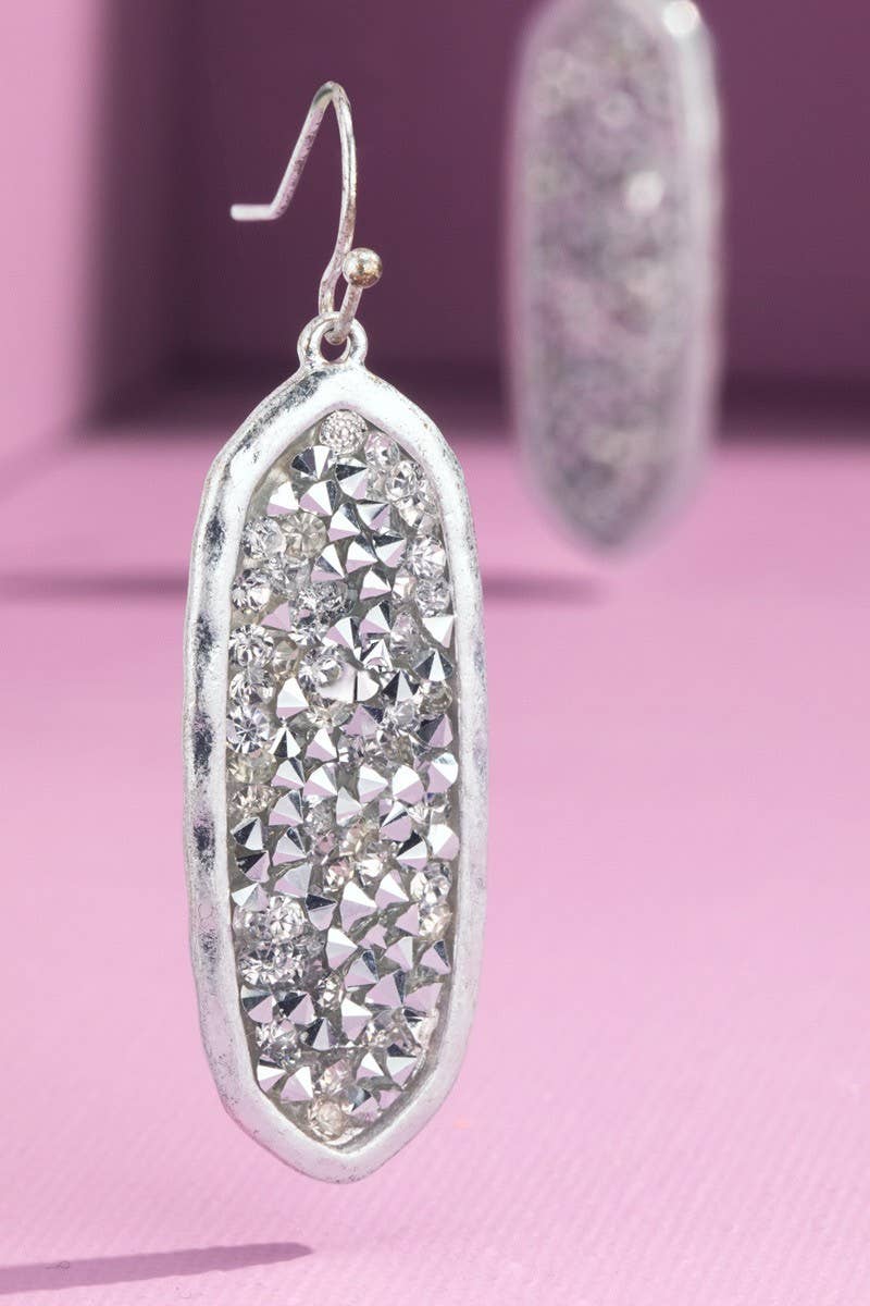 Oval Glitter Stone Hook Earrings: Gold / OS