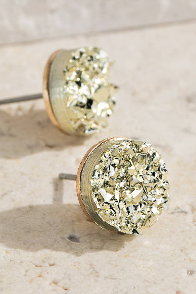 Round Drusy Post Earrings: Gold / OS
