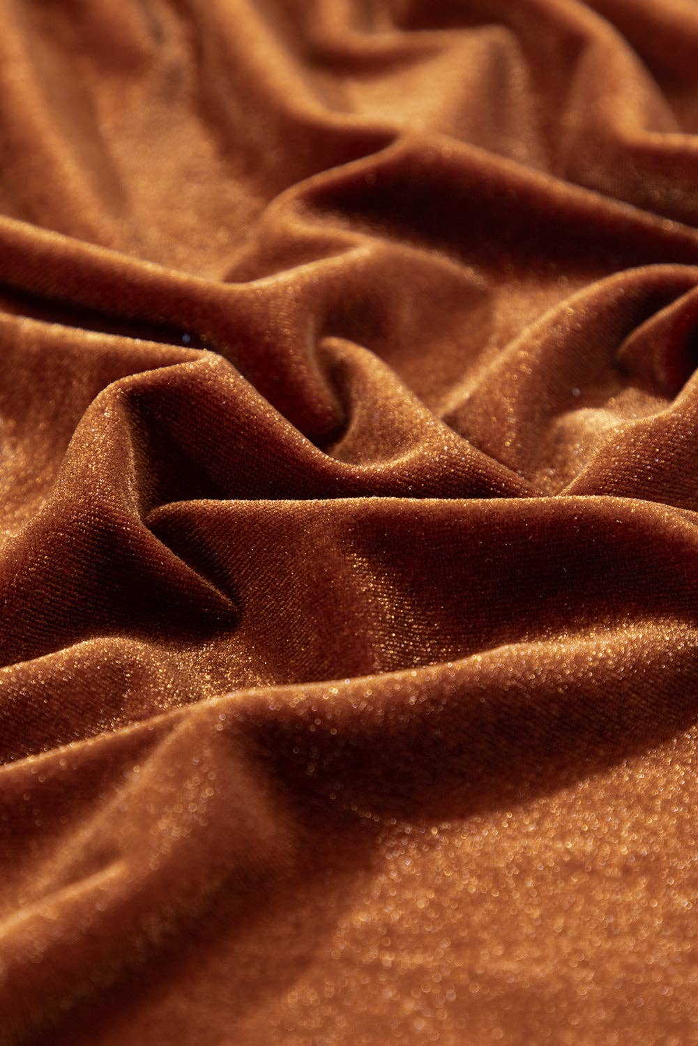 Velvet Frilled Neck Puff Sleeve Mini Dress: Chestnut