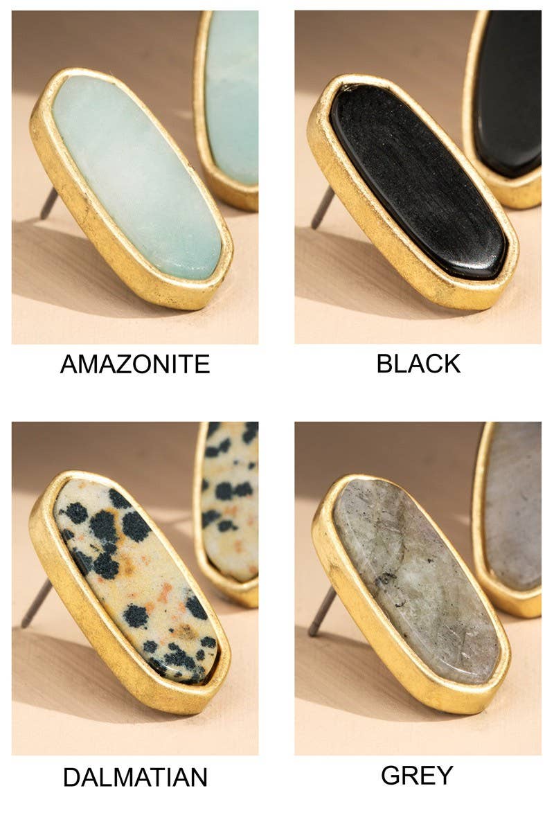 Natural Stone with Worn Metal Earrings