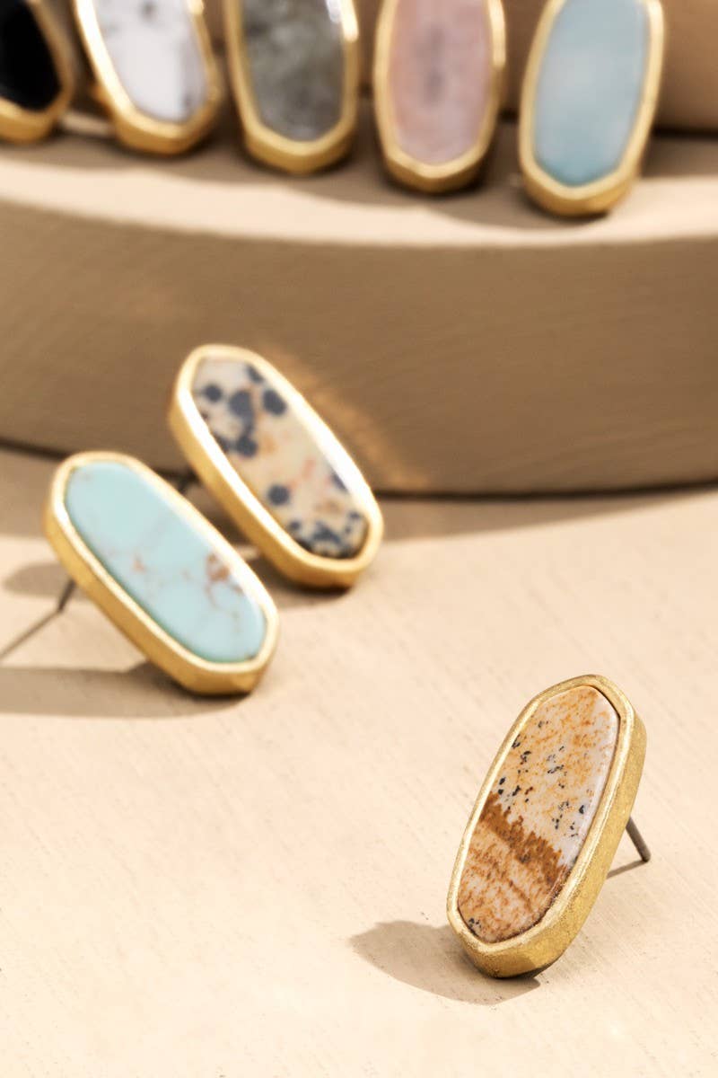 Natural Stone with Worn Metal Earrings