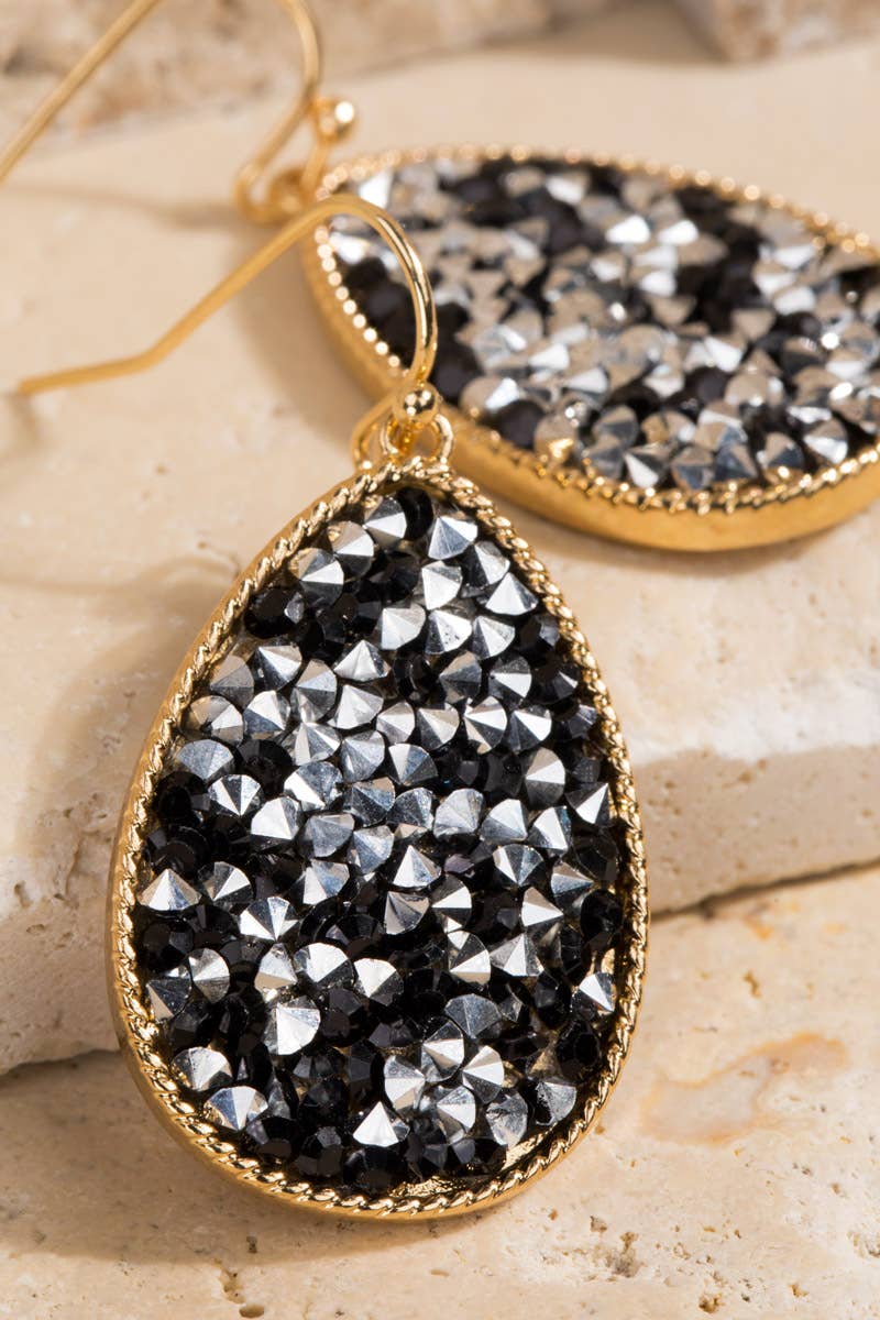 Glitter Stone Tear Drop Hook Earrings: Gold / OS