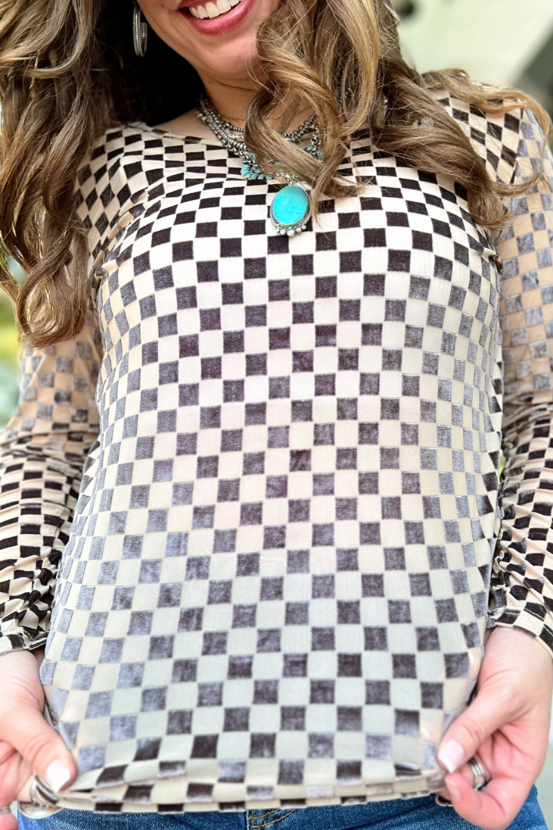 Sweet Dreams Velvet Mesh Top Crew Neck
