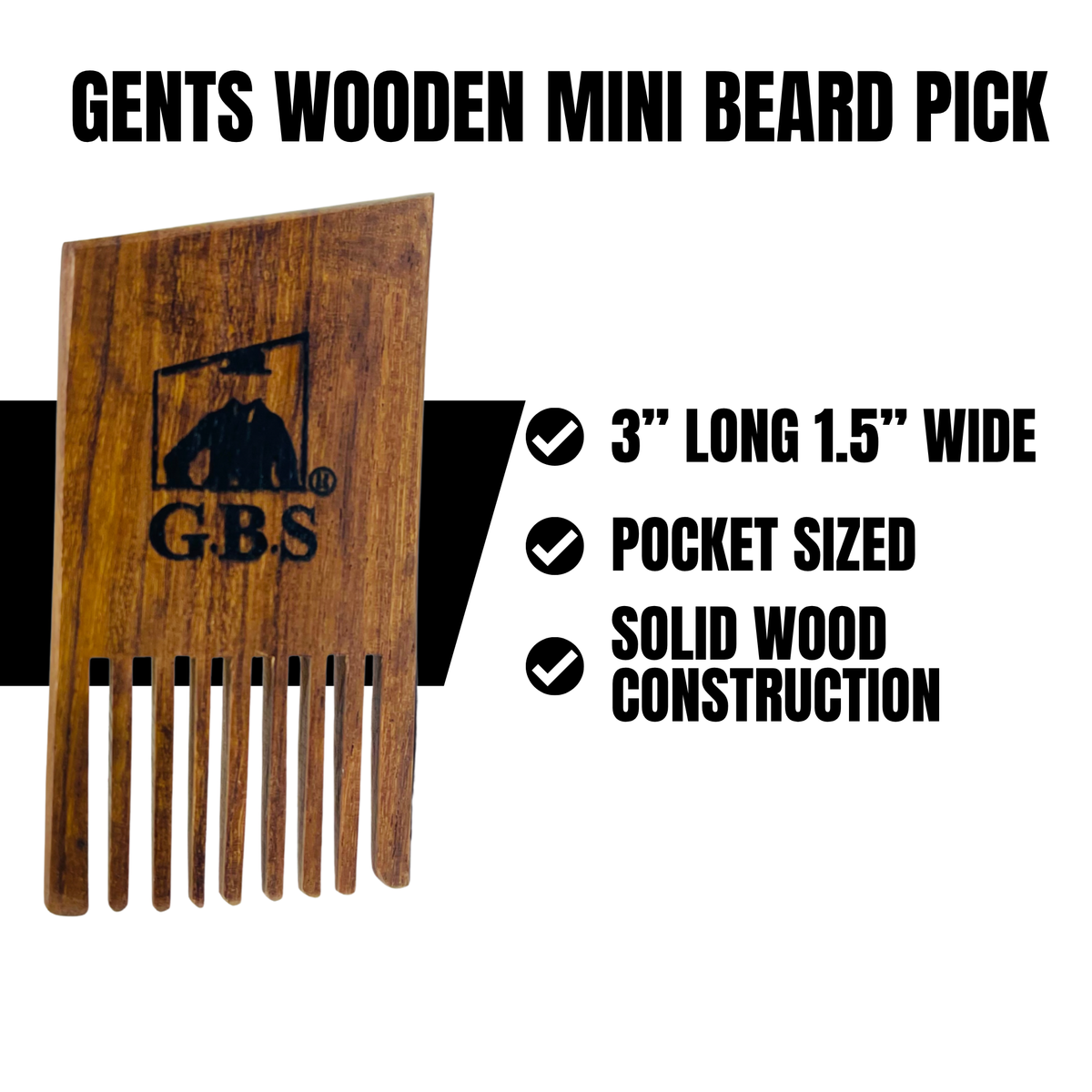 GBS Pocket Wood Beard Pick Comb