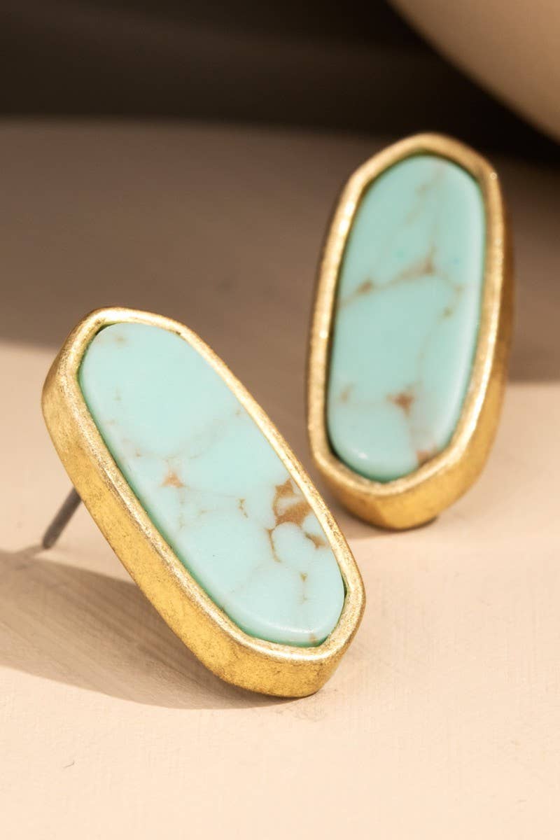 Natural Stone with Worn Metal Earrings