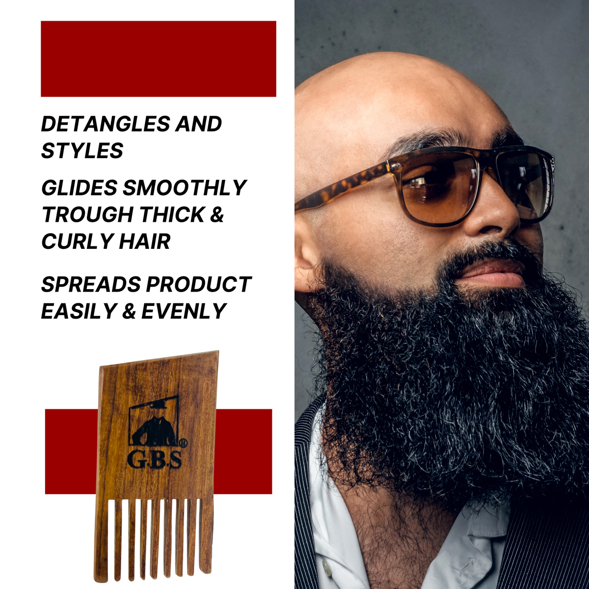 GBS Pocket Wood Beard Pick Comb