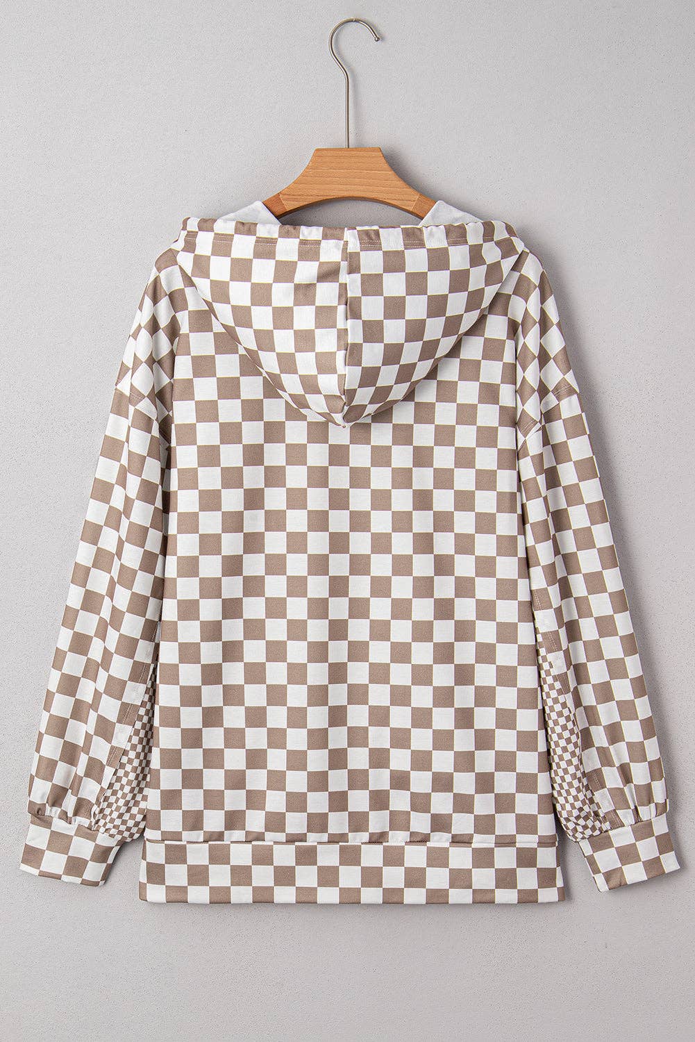 Checker Patchwork Drawstring Oversized Hoodie
