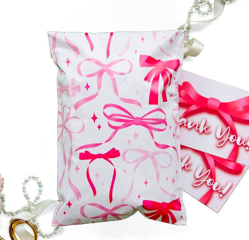 Hot Pink Bow 7.5x10 poly mailers