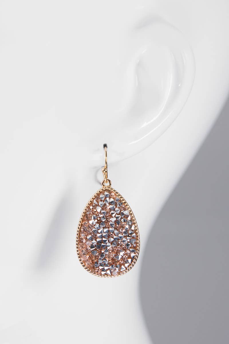 Glitter Stone Tear Drop Hook Earrings: Gold / OS