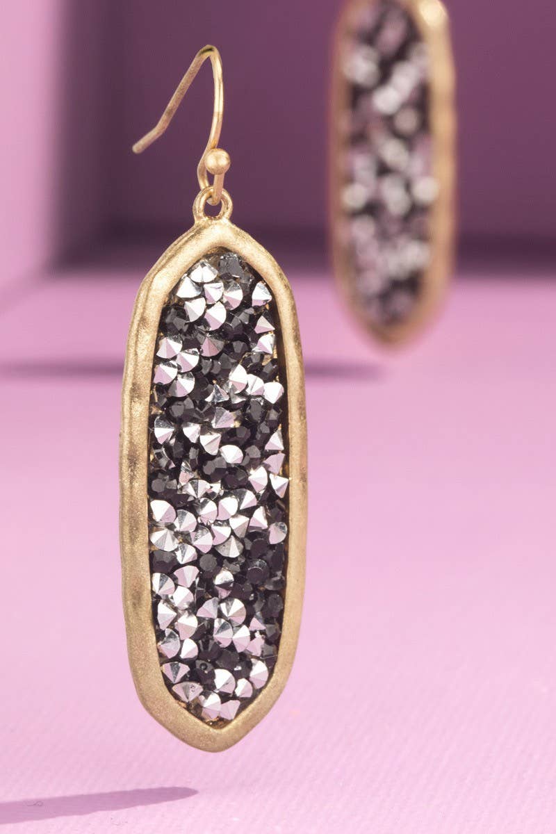 Oval Glitter Stone Hook Earrings: Gold / OS