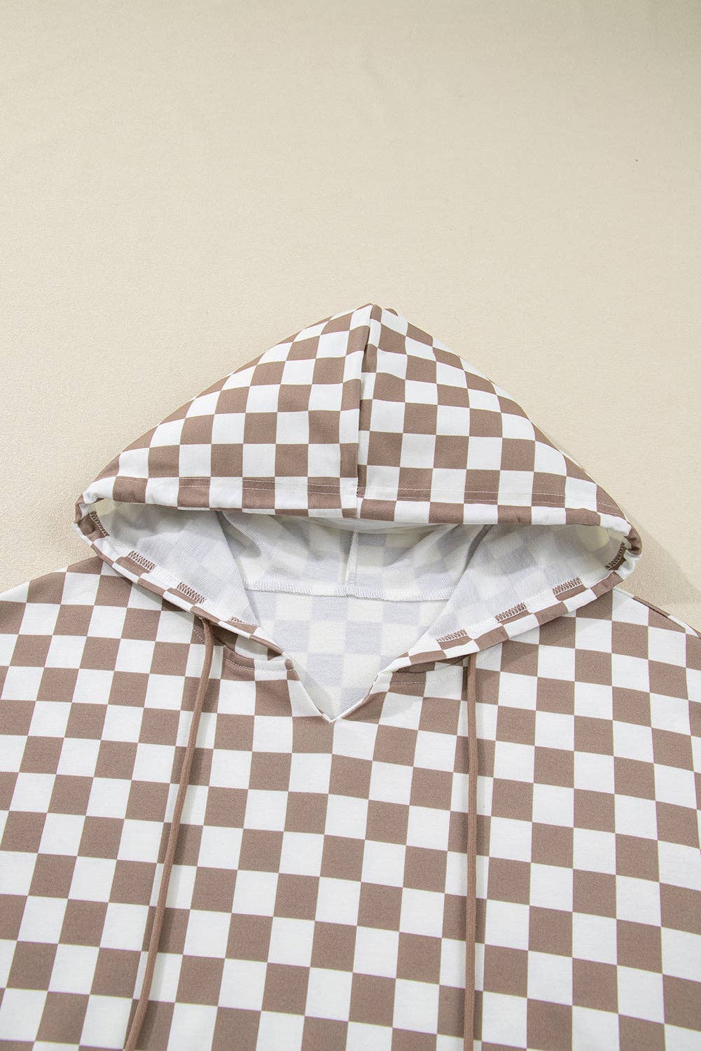 Checker Patchwork Drawstring Oversized Hoodie