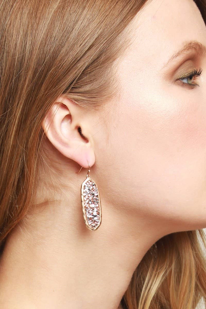 Oval Glitter Stone Hook Earrings: Gold / OS