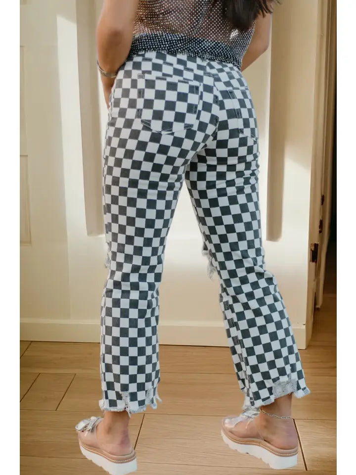 Checkered Ripped Jeans