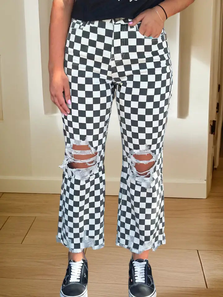 Checkered Ripped Jeans