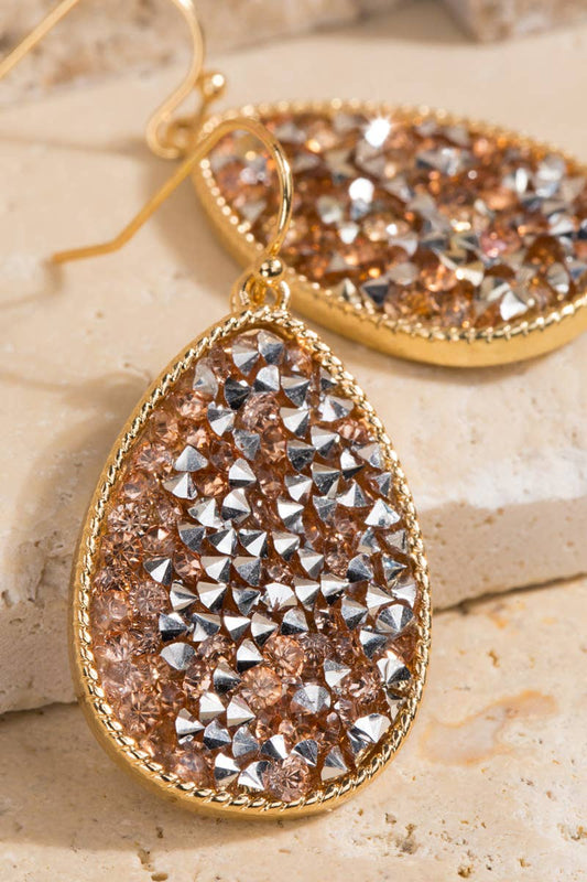 Glitter Stone Tear Drop Hook Earrings: Gold / OS