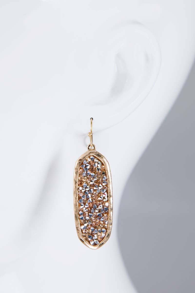 Oval Glitter Stone Hook Earrings: Gold / OS